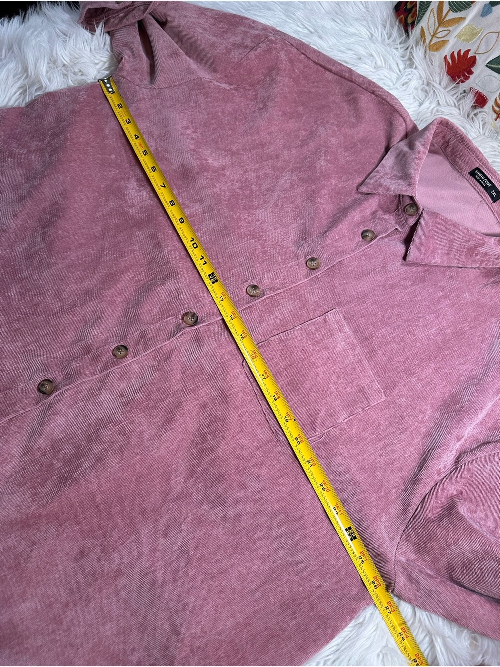 Shein Curve • Muted Rose Pink Lightweight Corduroy Button Up Shirt - Picture 6 of 9